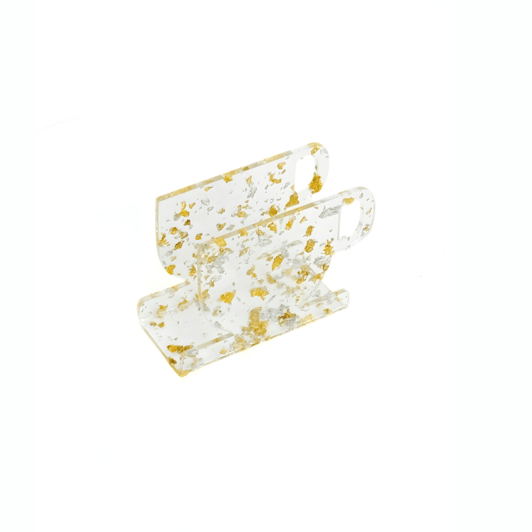 Acrylic Napkin Holder (Gold  with Clear) - Cup Design Table Tissue Stand