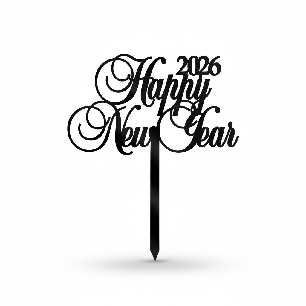 "Happy New Year 2026"  Black Acrylic Topper