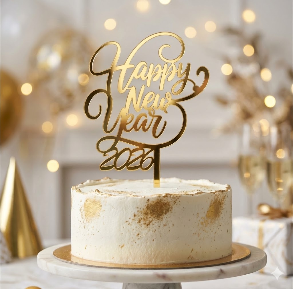 "New Year 2026" Acrylic Topper ( Gold Mirror )