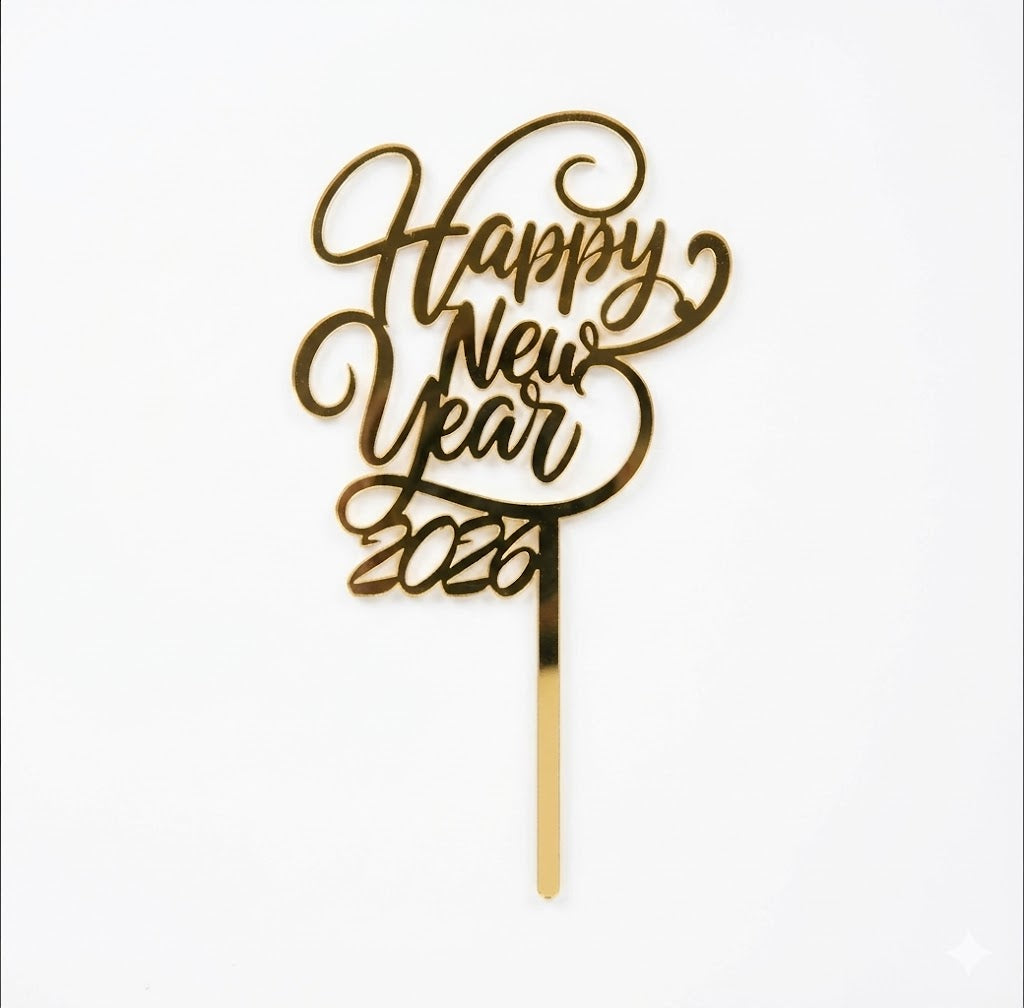 "New Year 2026" Acrylic Topper ( Gold Mirror )