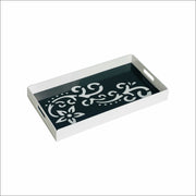 Large white acrylic serving tray with black base and white pattern, 45x25x5 cm — E Plexi Kuwait